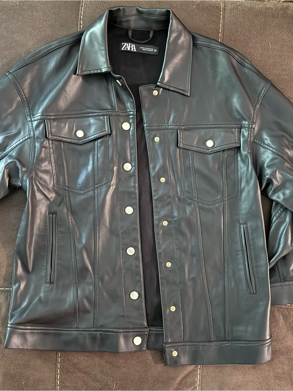 ZARA Black Faux Leather Jacket XS Womens